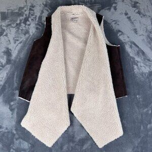 Arizona Jean Vest Womens XL Faux Leather Sherpa Open Sleeveless Drape Layering